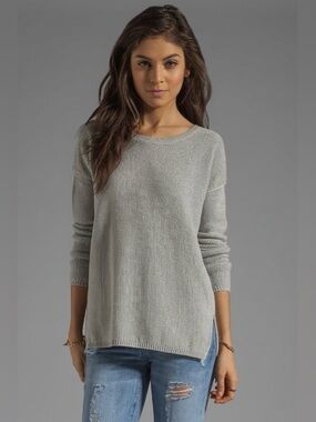 VINCE Cotton-Cashmere Blend Seed Stitch Stretch Crew Sweater | Light Grey